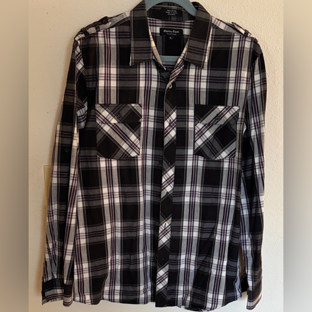 Eighty Eight Platinum, Men's black/white Plaid shirt, Pearlized Pocket Snap,‎ XL